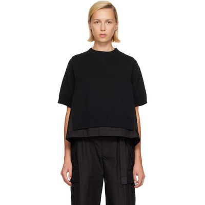 sacai sacai Black Cotton Weather & Cotton Cashmere Knit Sweater