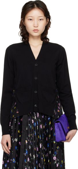 sacai sacai Black Floral Print Cotton Knit Cardigan