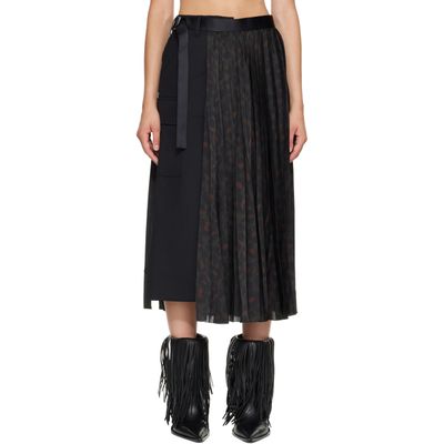 sacai sacai Black Leopard x Suiting Midi Skirt