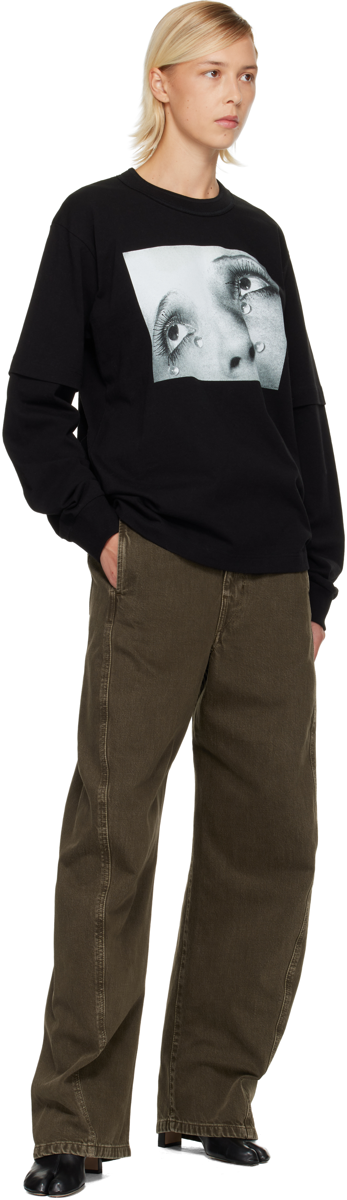 sacai - Black Man Ray Print L/S T-shirt