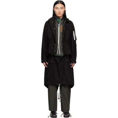 sacai sacai Black Nylon Twill x Ripstop Coat