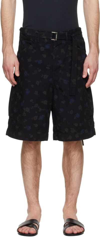 sacai sacai Black Overdyed Floral Print Cargo Shorts