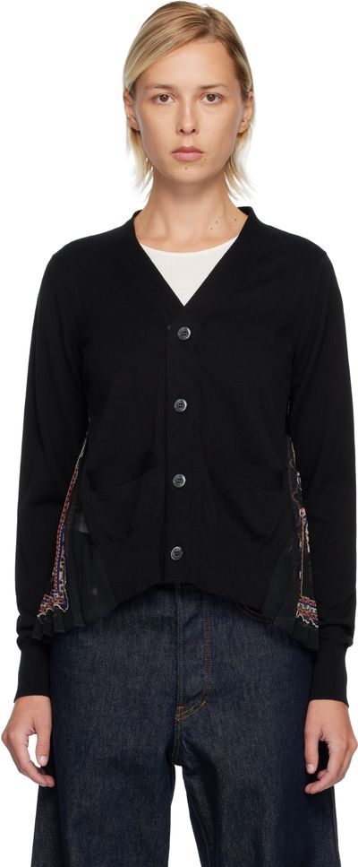 sacai sacai Black Paisley Print & Cotton Knit Cardigan