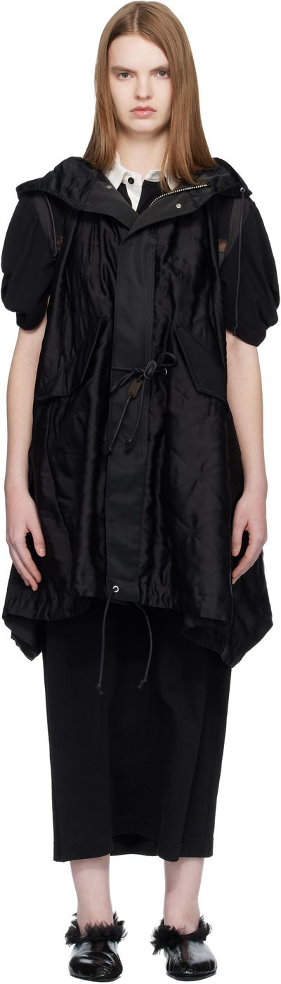 sacai sacai Black Quilted Satin Hooded Vest