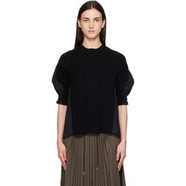 sacai sacai Black Wool Knit x Cotton Poplin Pullover Sweater