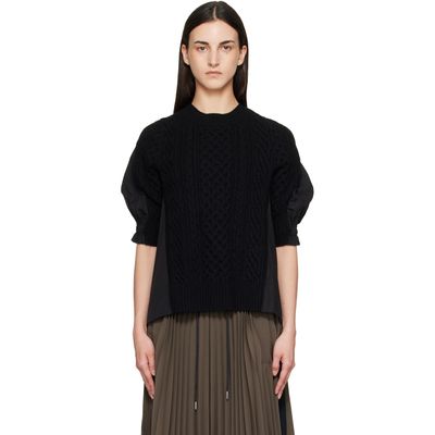 sacai sacai Black Wool Knit x Cotton Poplin Pullover Sweater