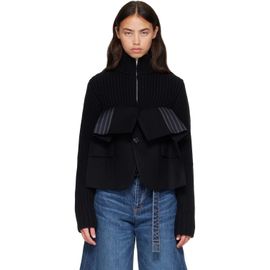 sacai sacai Black Wool Melton x Wool Knit Blouson Jacket