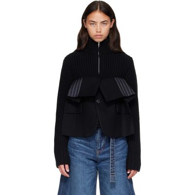sacai sacai Black Wool Melton x Wool Knit Blouson Jacket