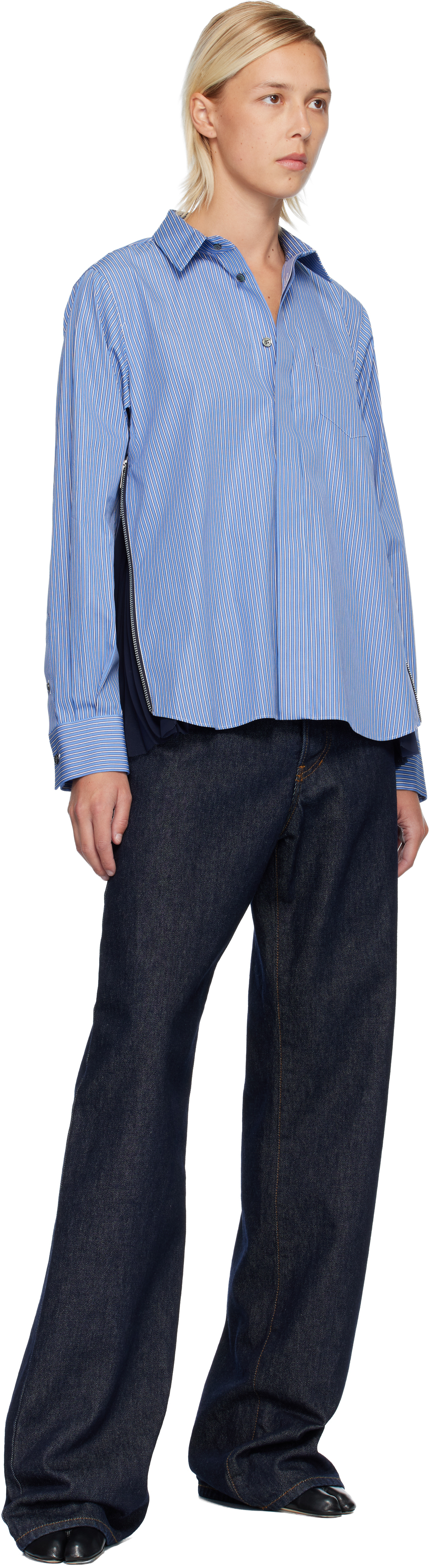 sacai - Blue Poplin & Chiffon Shirt