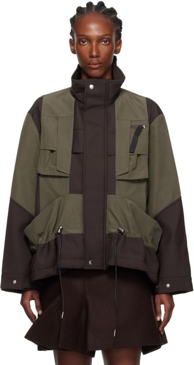 sacai sacai Brown & Khaki Suiting Bonding x Grosgrain Jacket