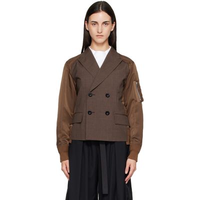 Sacai Brown Suiting x Nylon Twill Blazer