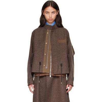 sacai sacai Brown Wool Flannel x Nylon Twill Coat