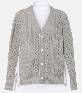 Sacai Sacai Cable-knit wool and poplin cardigan