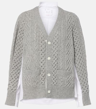 Sacai Sacai Cable-knit wool and poplin cardigan
