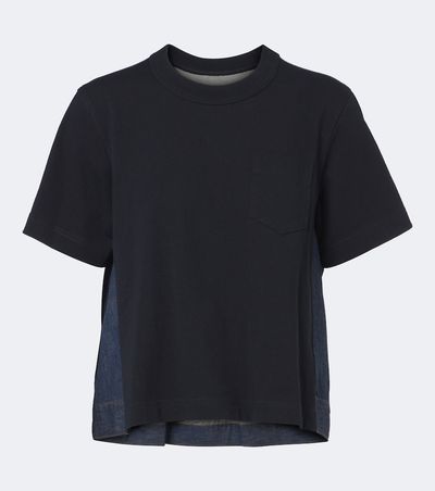 Sacai Sacai Cotton jersey and denim T-shirt