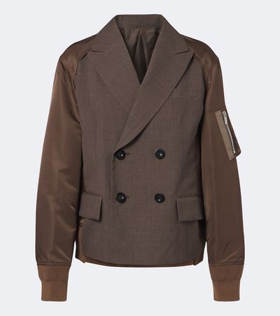 Sacai Sacai Double-breasted wool and technical jacket