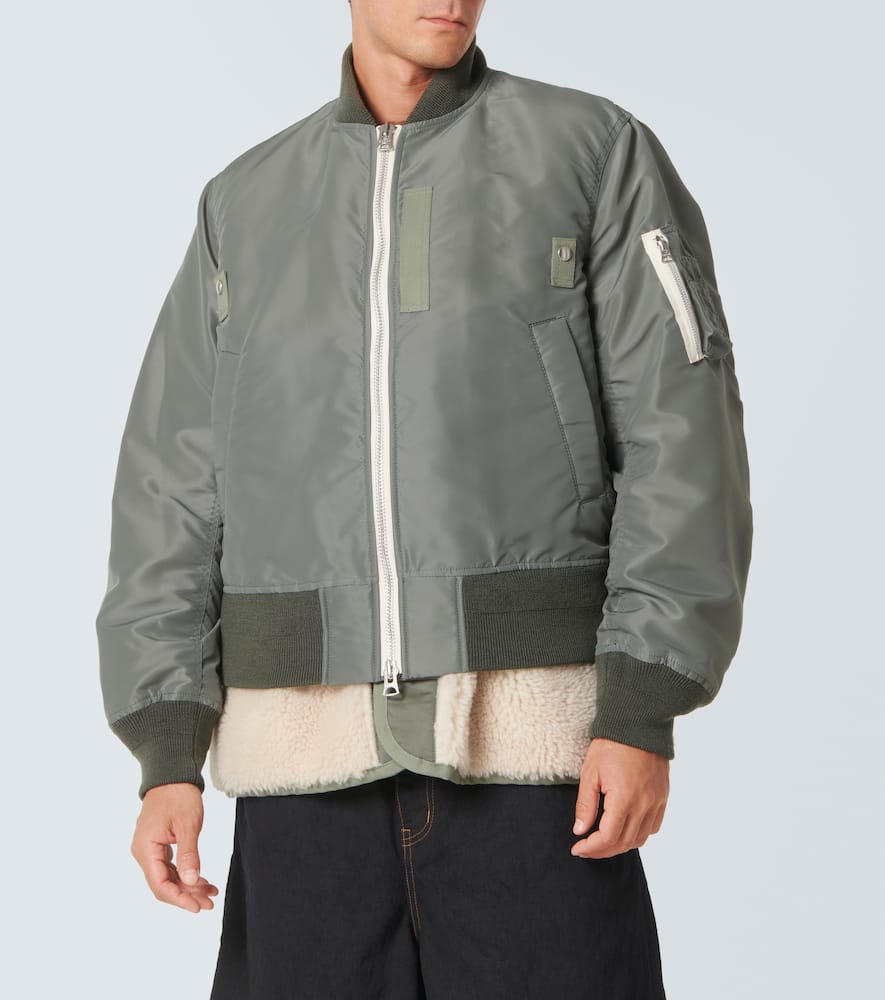 Sacai - Faux shearling-trimmed bomber jacket