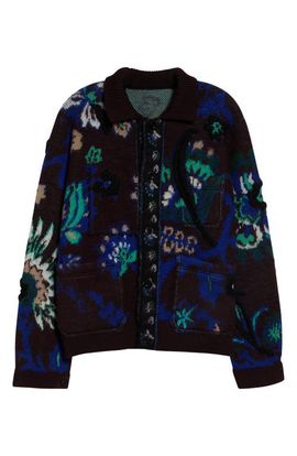 Sacai Sacai Floral Jacquard Knit Blouson Cardigan Sweater