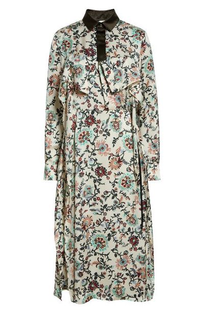 Sacai Sacai Floral Print Long Sleeve Cotton Shirtdress