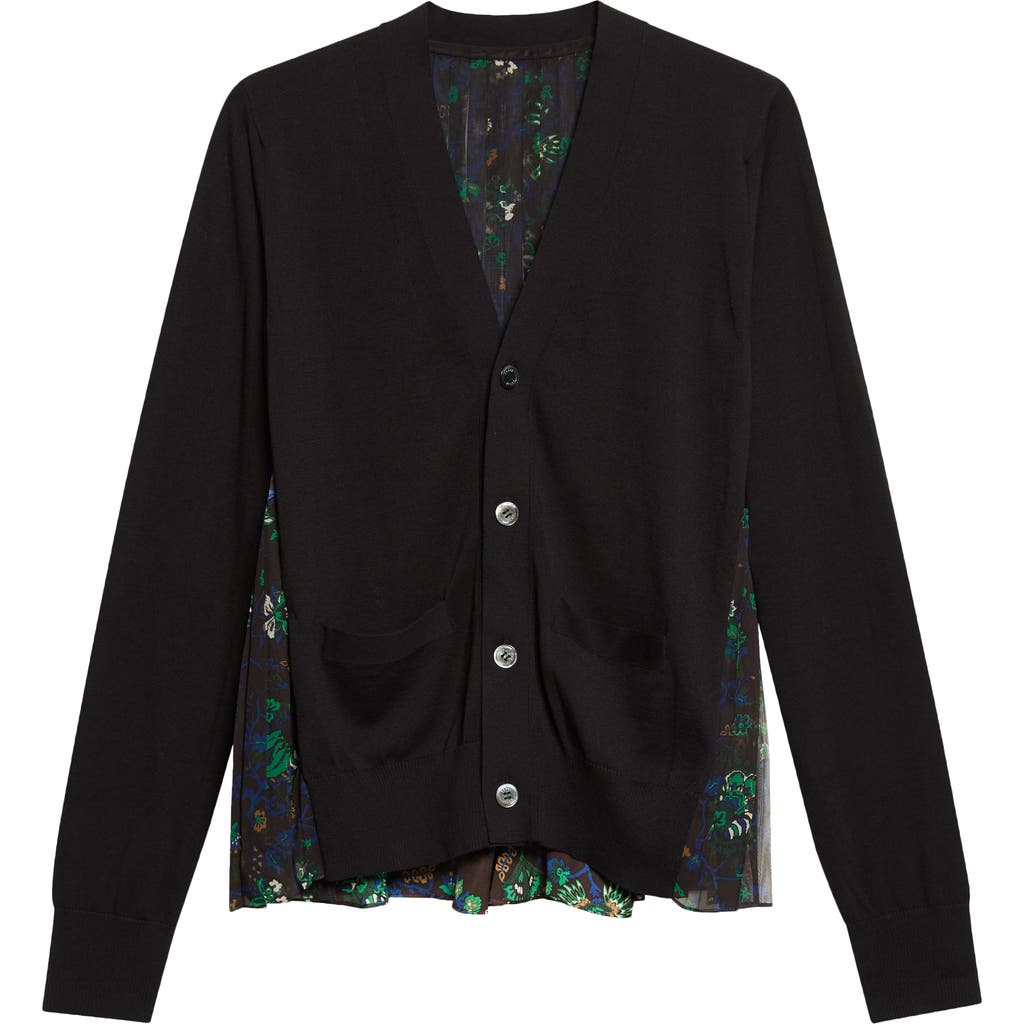 Sacai Sacai Floral Print Wool Blend Cardigan