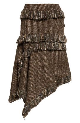Sacai Sacai Fringe Asymmetric Wool Blend Tweed Skirt