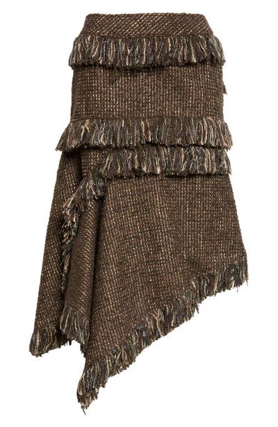 Sacai Sacai Fringe Asymmetric Wool Blend Tweed Skirt