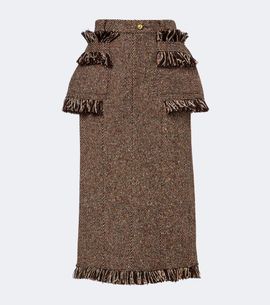 Sacai Sacai Fringed peplum tweed midi skirt
