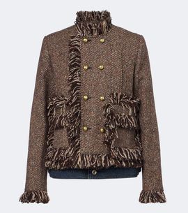 Sacai Sacai Fringed tweed and denim jacket