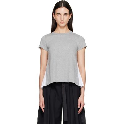 sacai sacai Gray & White Cotton Poplin x Cotton Jersey T-shirt