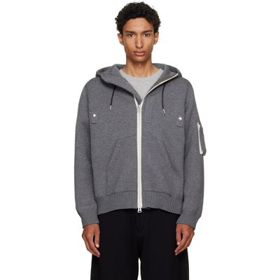 sacai sacai Gray Cotton Cashmere Knit Hoodie