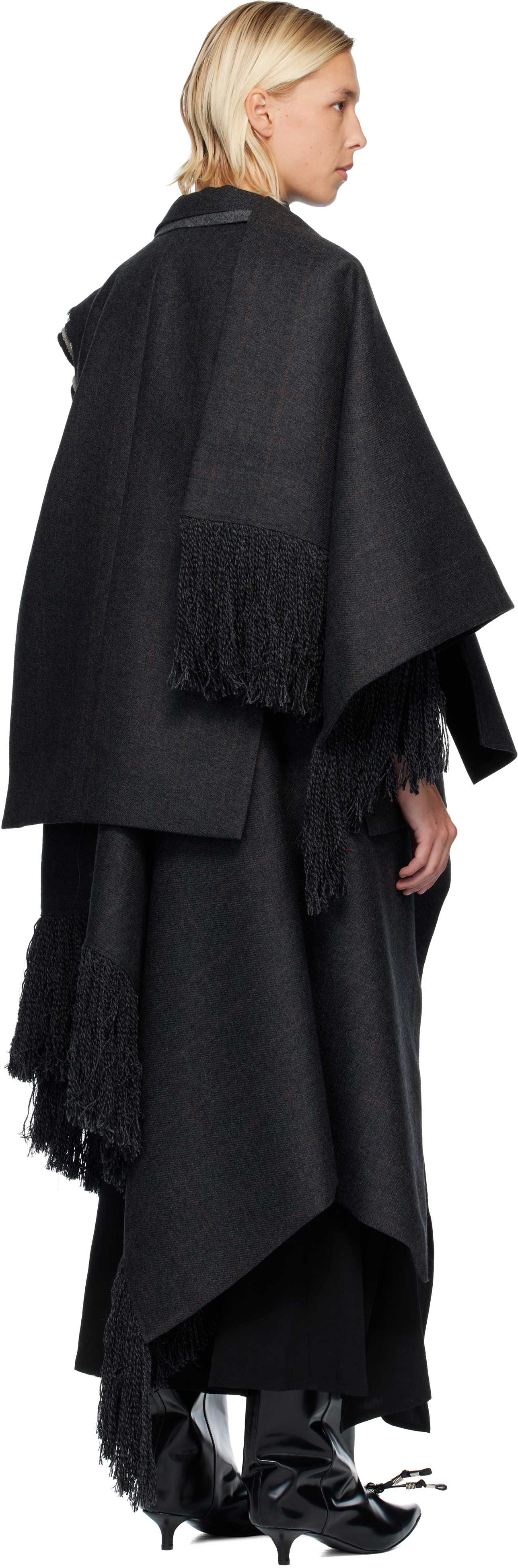 sacai - Gray Double-Faced Plaid Melton Vest