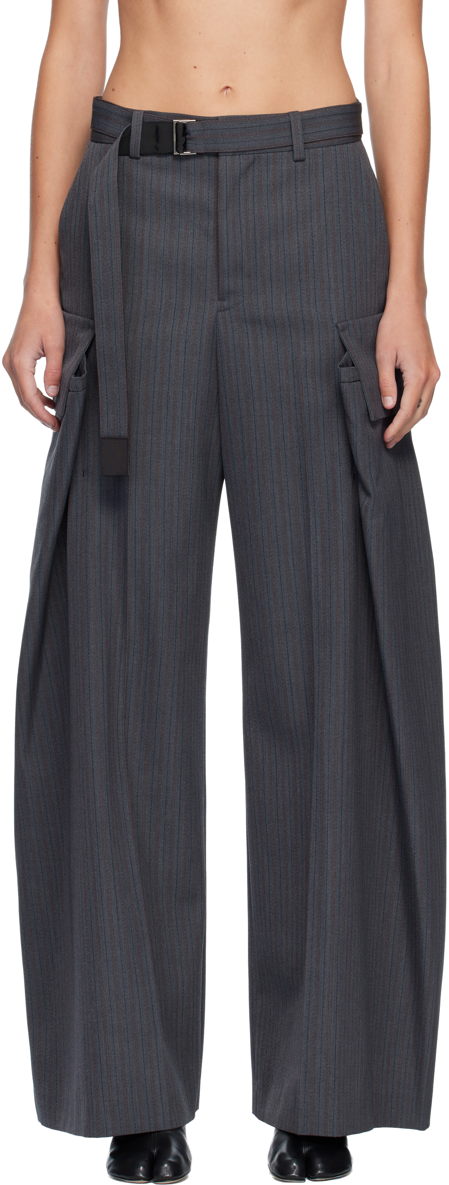 sacai - Gray Stripe Doeskin Trousers