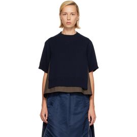 sacai sacai Green Cotton Weather & Cotton Cashmere Knit Sweater