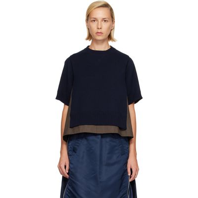 sacai sacai Green Cotton Weather & Cotton Cashmere Knit Sweater
