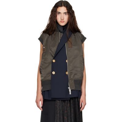 sacai sacai Green Nylon Twill x Suiting Vest