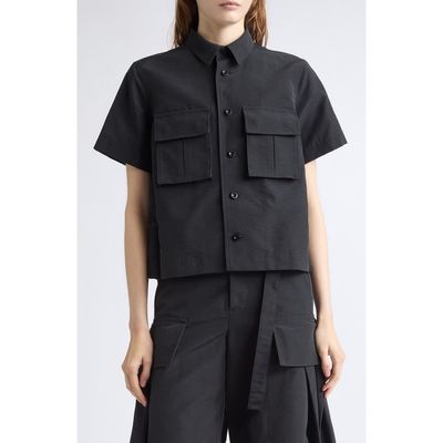 Sacai Sacai Grosgrain Bonded Nylon Twill Short Sleeve Shirt