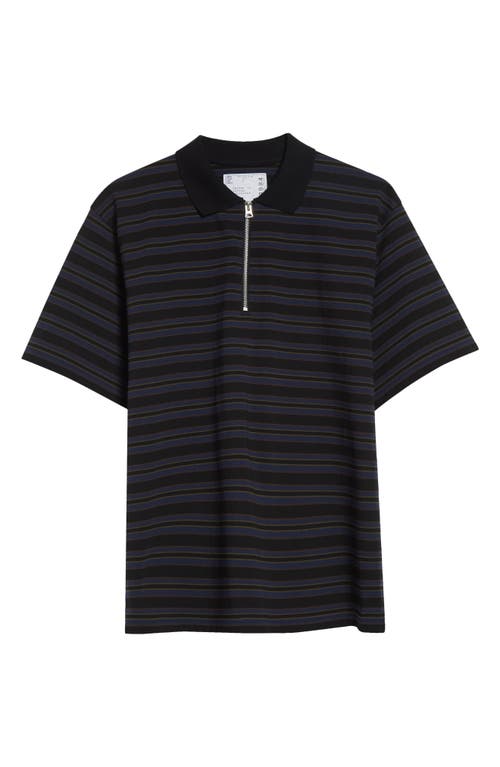 Sacai Sacai Horizontal Stripe Quarter Zip Polo