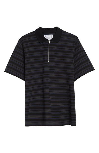 Sacai Sacai Horizontal Stripe Quarter Zip Polo