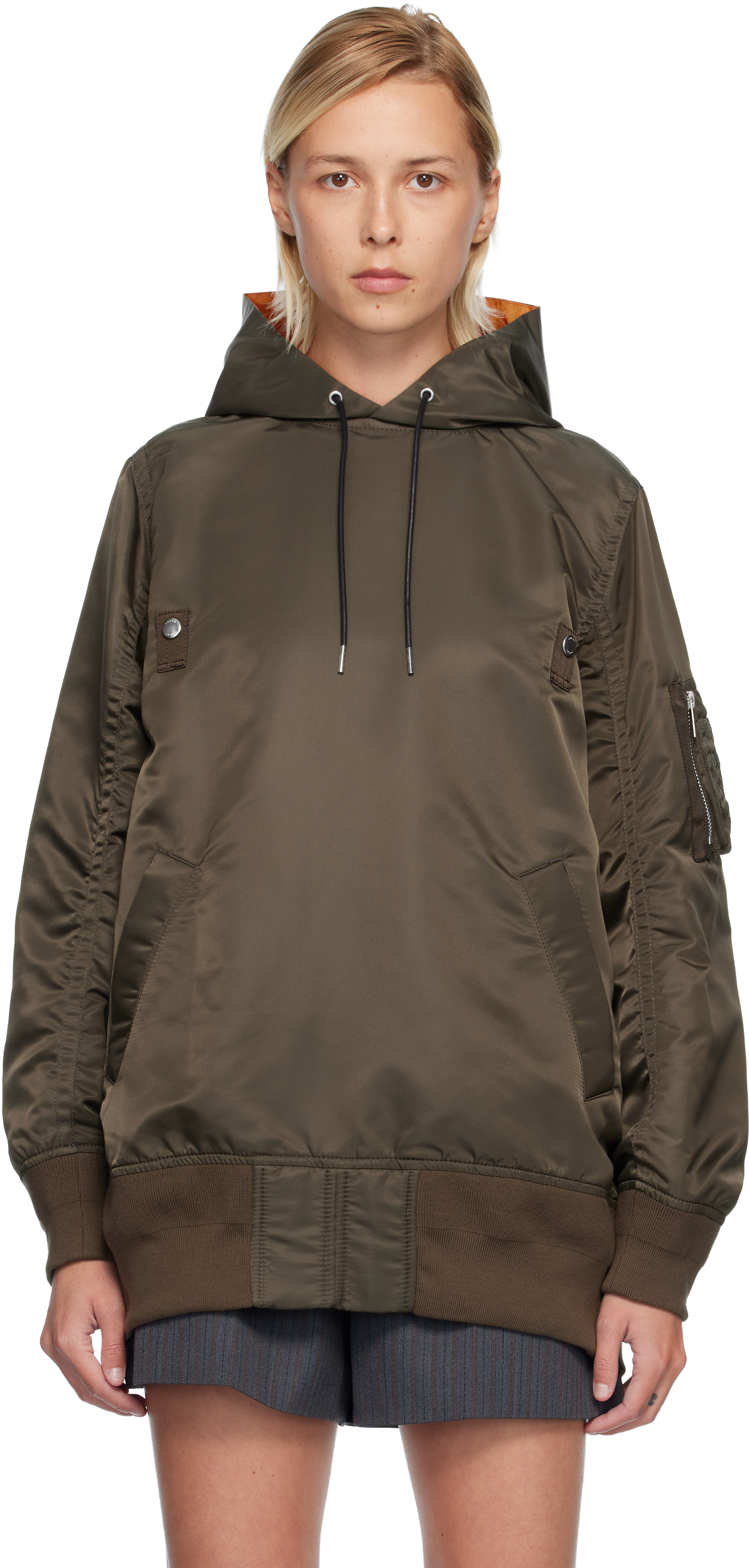 sacai - Khaki Nylon Twill Hoodie