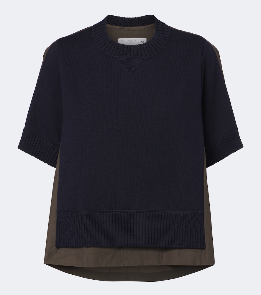 Sacai - Knitted cotton and cashmere-blend top