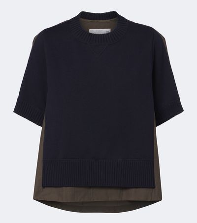 Sacai Sacai Knitted cotton and cashmere-blend top