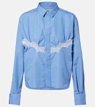 Sacai Sacai Lace-trimmed striped cotton-blend poplin shirt