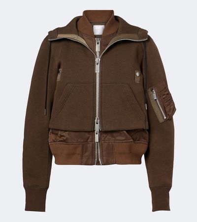 Sacai Sacai Layered cotton-blend zip-up hoodie