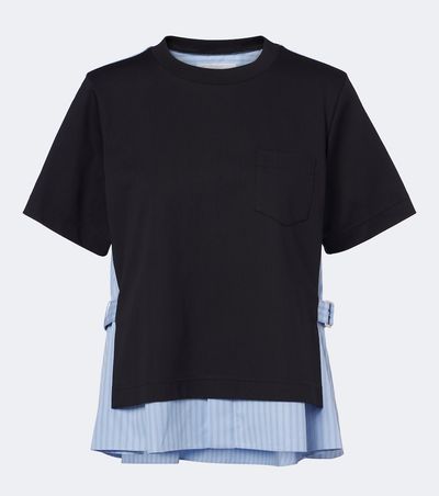 Sacai Sacai Layered cotton jersey and poplin top