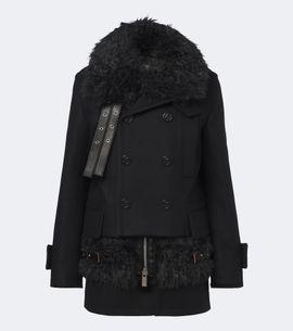 Sacai Sacai Layered leather-trimmed wool coat