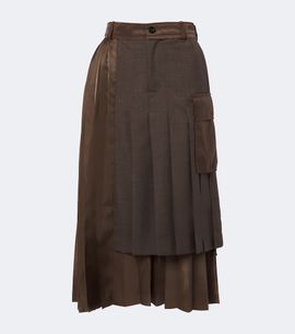 Sacai Sacai Layered pleated wool-trimmed midi skirt