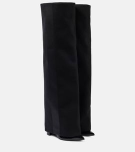 Sacai Sacai Leather-trimmed melton knee-high boots