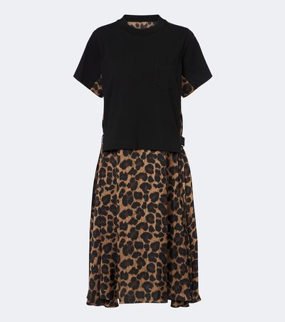 Sacai Sacai Leopard-print cotton jersey midi dress