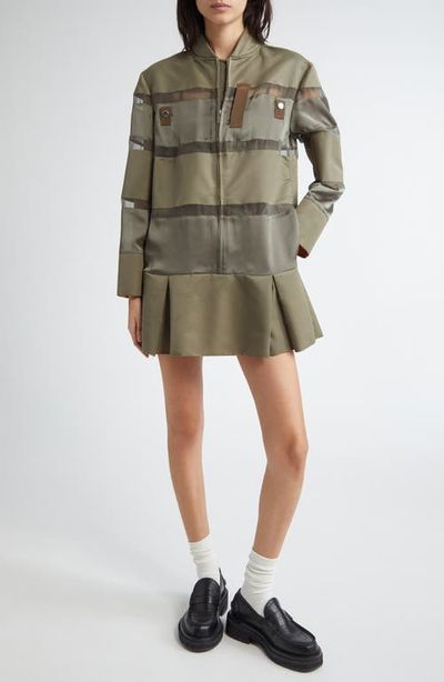 Sacai Sacai Long Sleeve Colorblock Stripe Mixed Media Bomber Dress