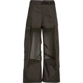 Sacai Sacai Mixed Media Coated Cotton & Chiffon Wide Leg Cargo Pants